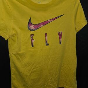 Nike Girls Sz S 8 10 Sporty FLY Dri-FIT Graphic Tee Shirt Pink Snakeskin Swoosh